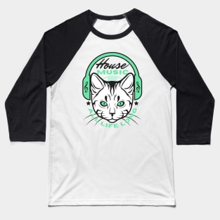 HOUSE MUSIC  - Headphone Cat (Green/Black) Baseball T-Shirt